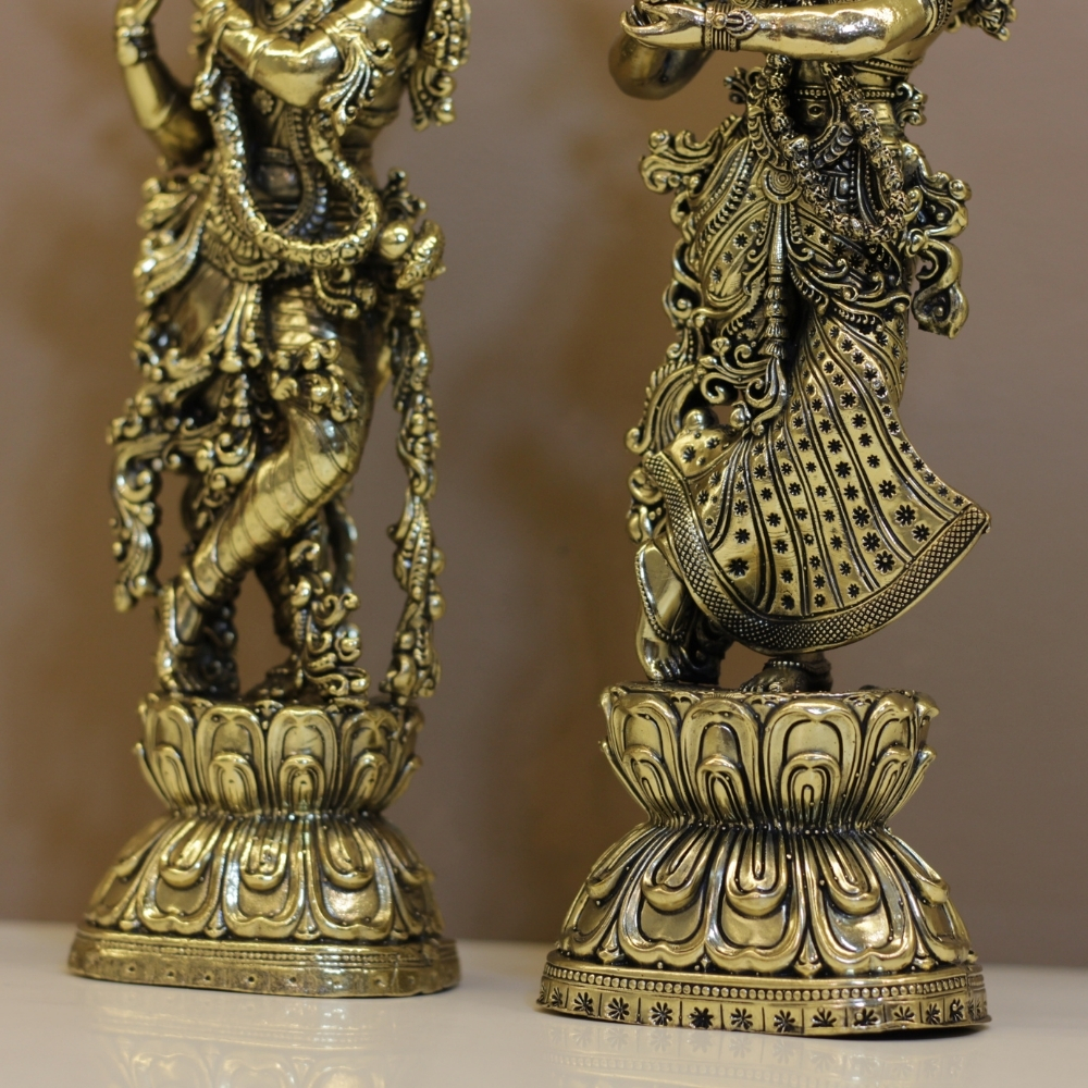 Brass Radha Krishna Pair Antique 10'' - 4