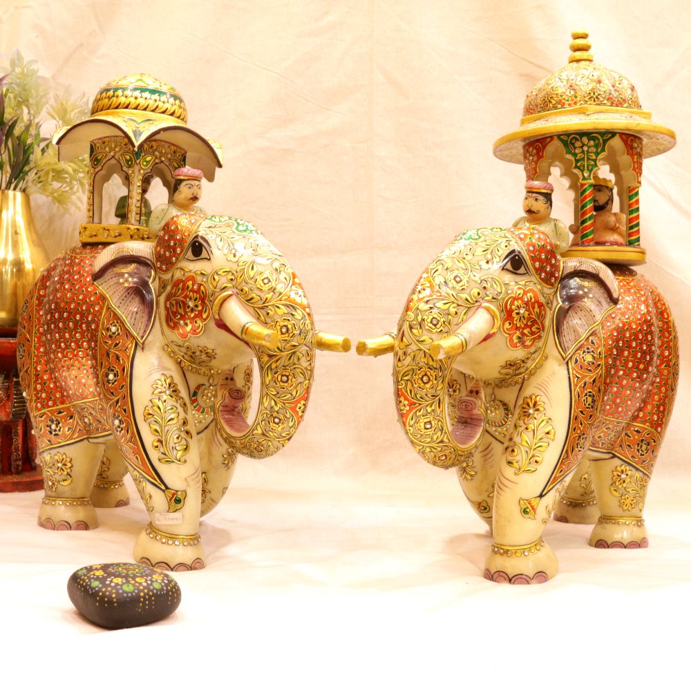 MARBLE ELEPHANT SET OF 2 LARGE