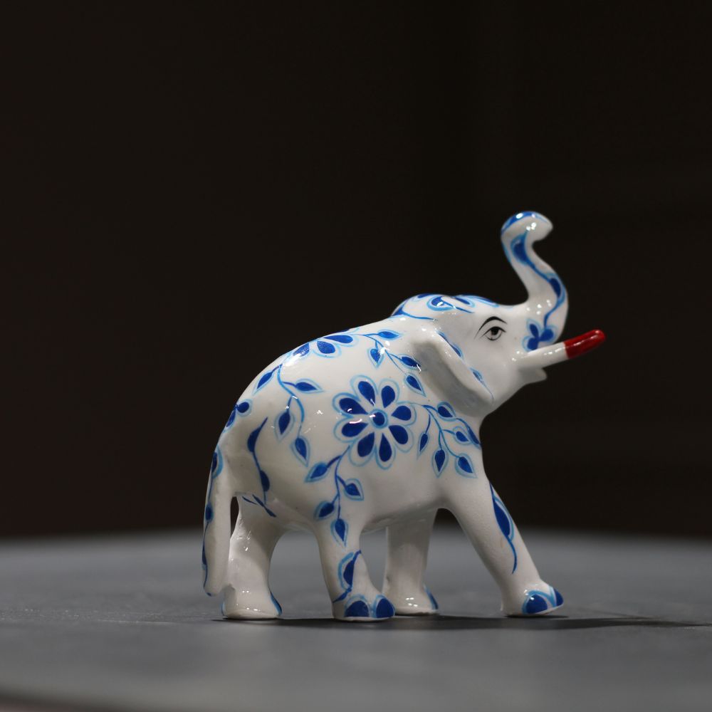 Metal Elephant Blue Pottery 4'' - 4