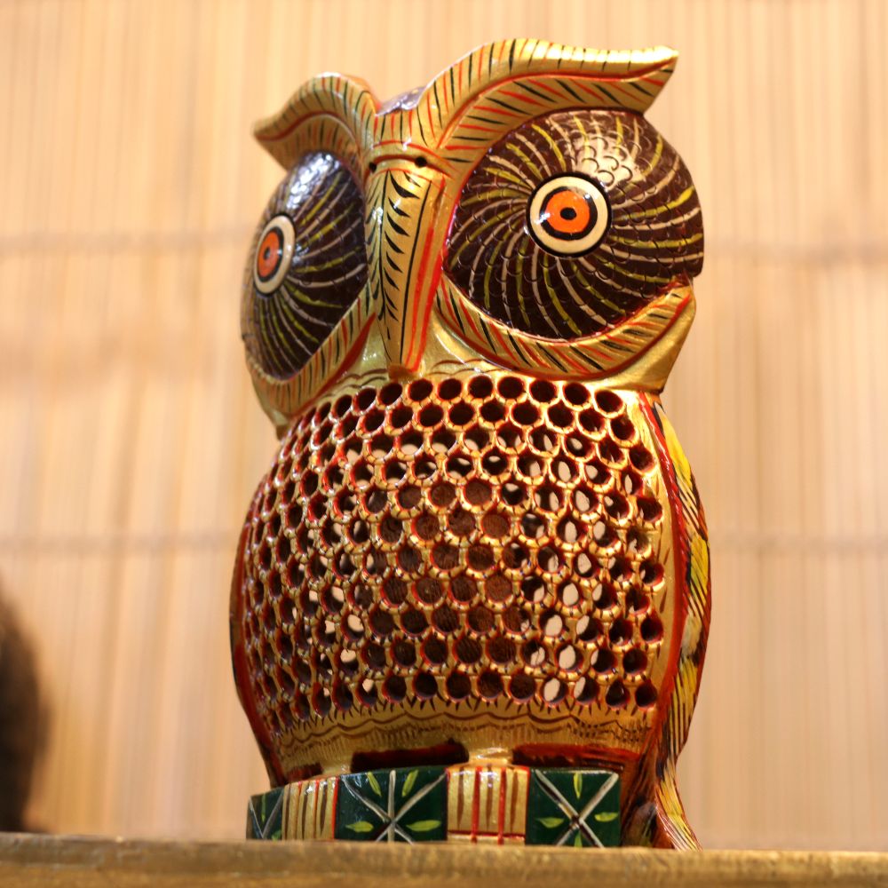 WOODEN NETED OWL 8 INCH - 4