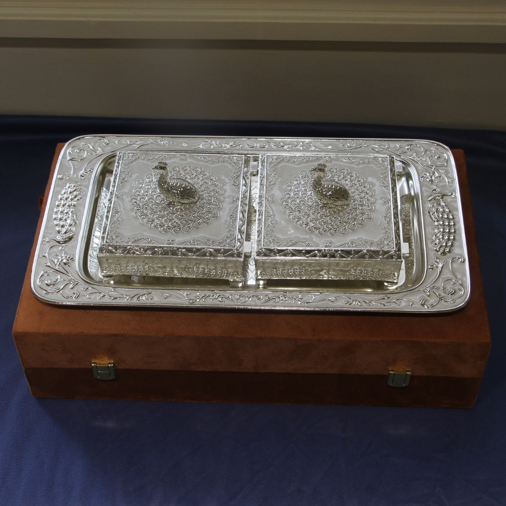 Square Peacock Bowl With Tray W/b