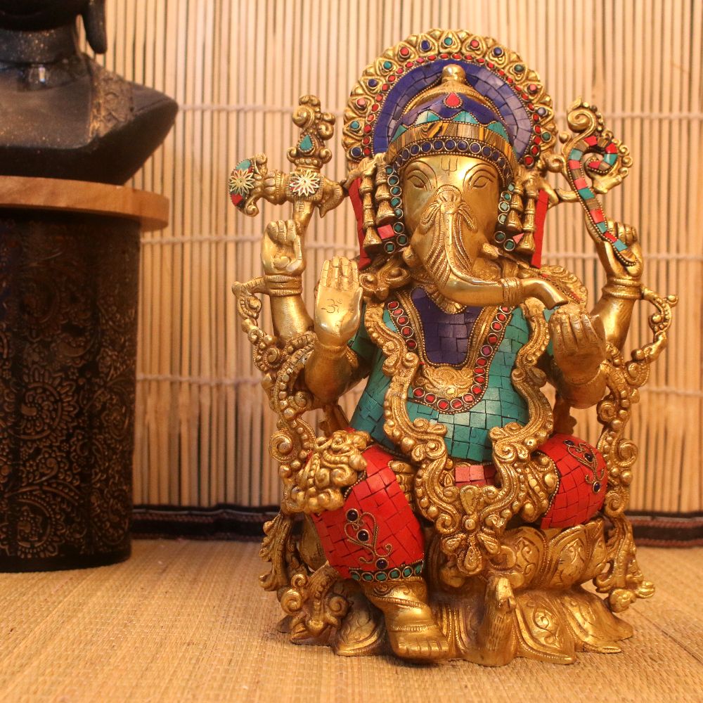 Brass Stone Ganesh - 3