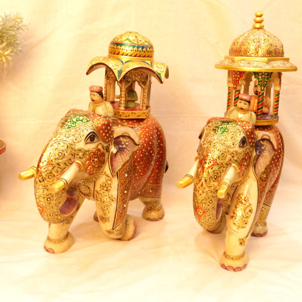 MARBLE ELEPHANT SET OF 2 LARGE
