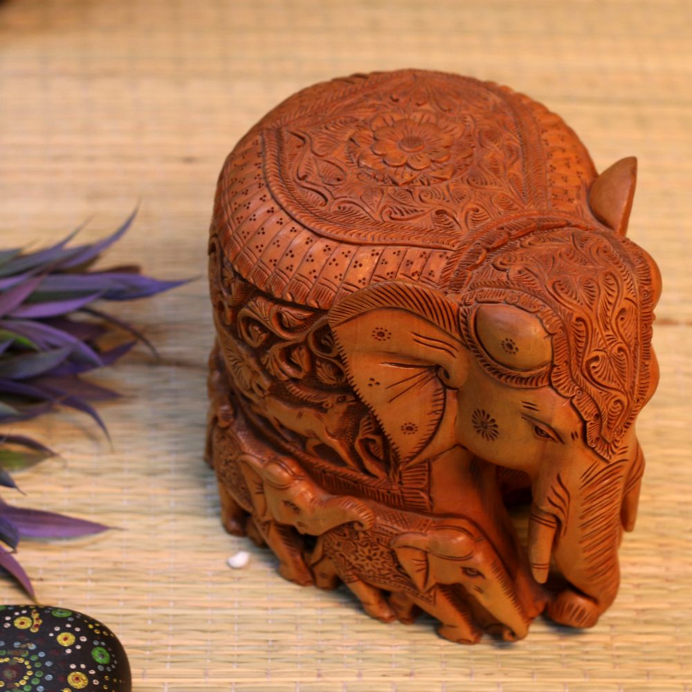 WOODEN CARVING ELEPHANT FAMILY BIG - 3