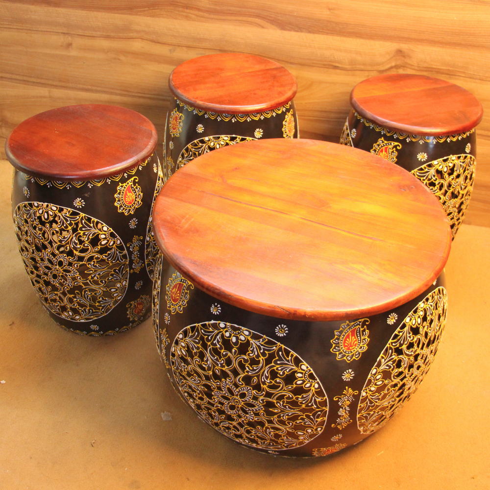Iron Top Wooden Stool S/5 - 4