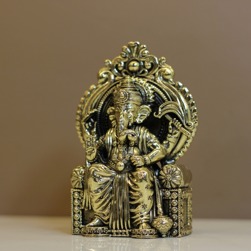 Brass Antique Singasan Ganesh - 4