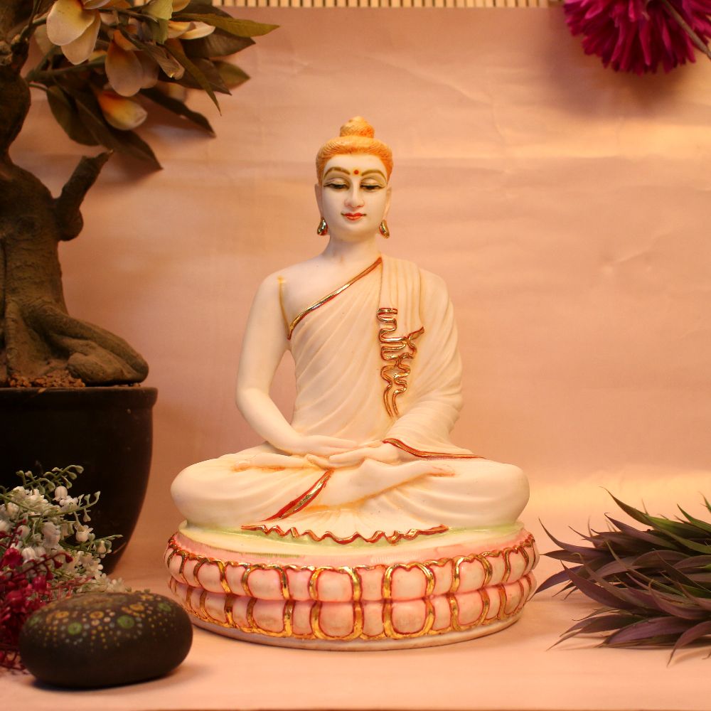 Resin White Meditating  Buddha
