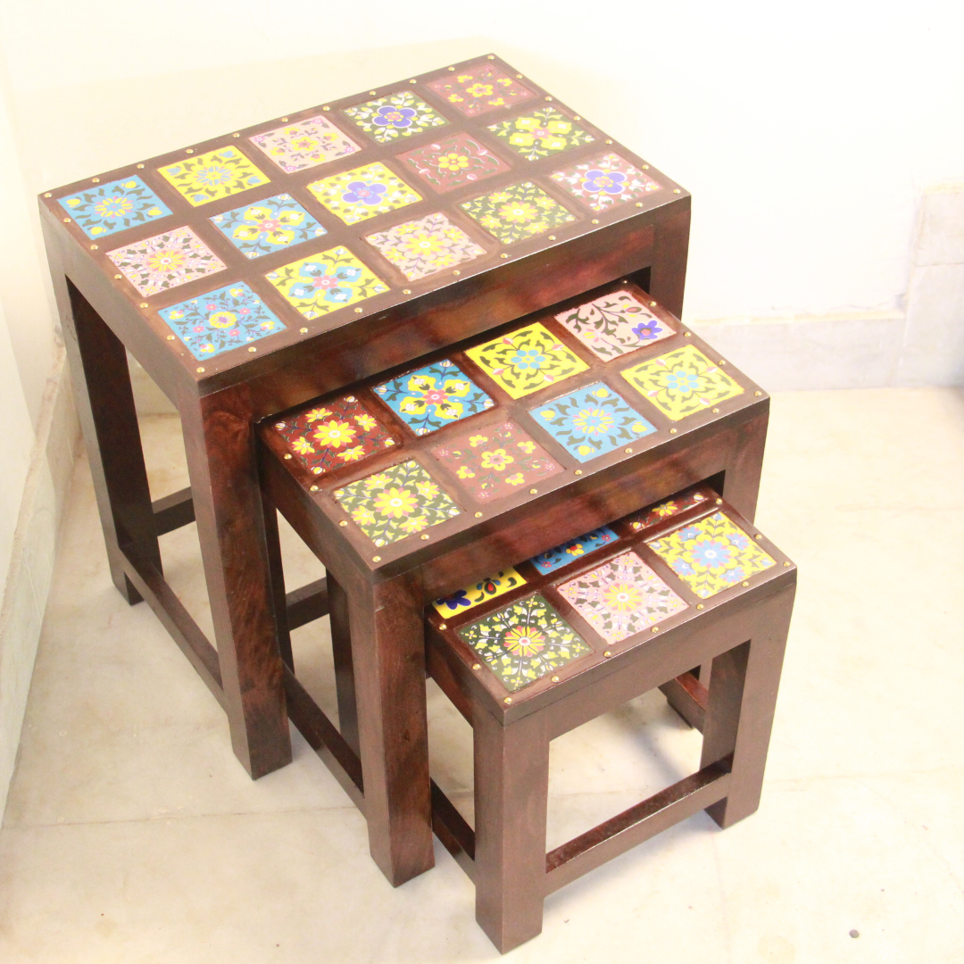 CERAMIC TILE STOOL S/3