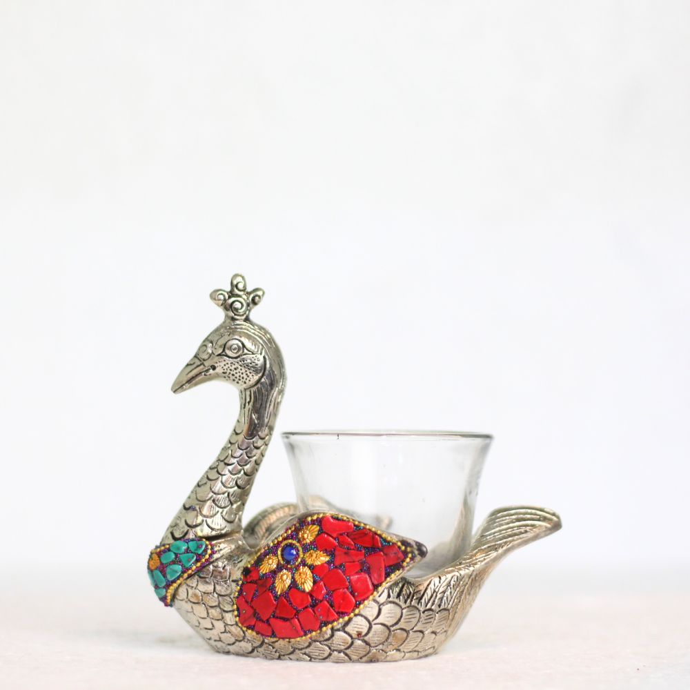 Metal Stone Peacock T-light Single Pc