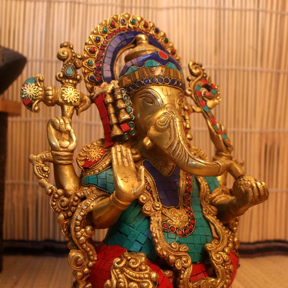 Brass Stone Ganesh - 5