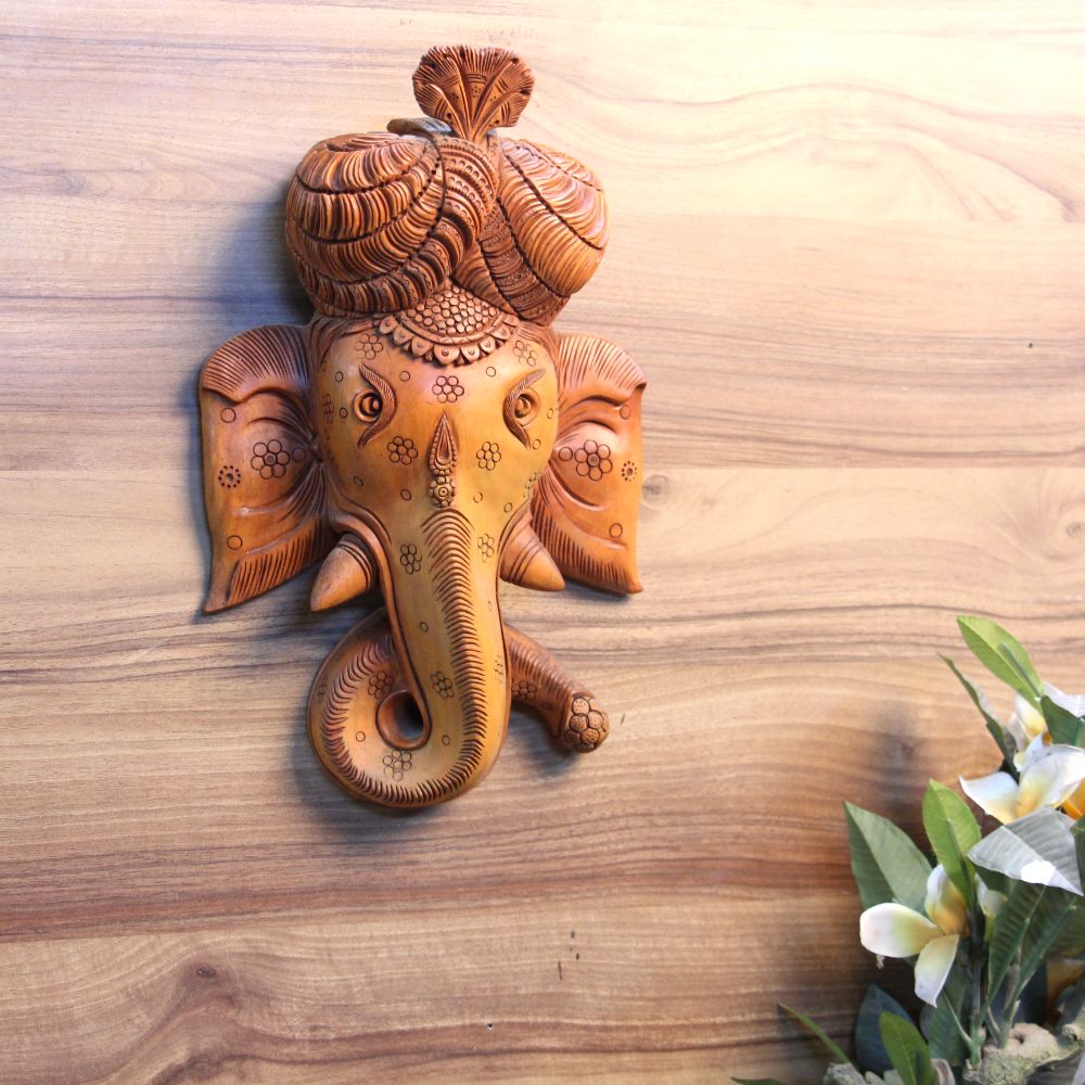 Wooden Wall Ganesh Face Big - 4