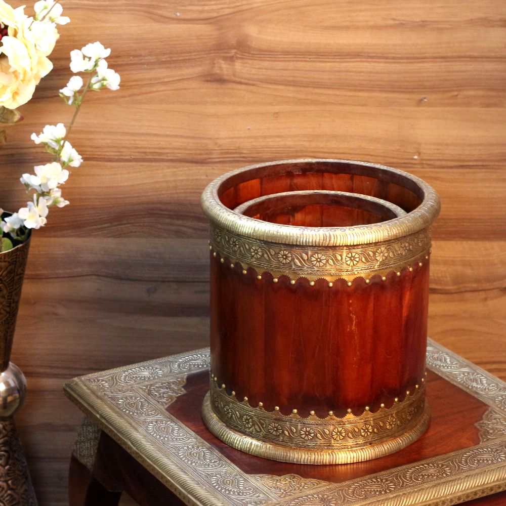 Wooden Round Planter Set Of 3