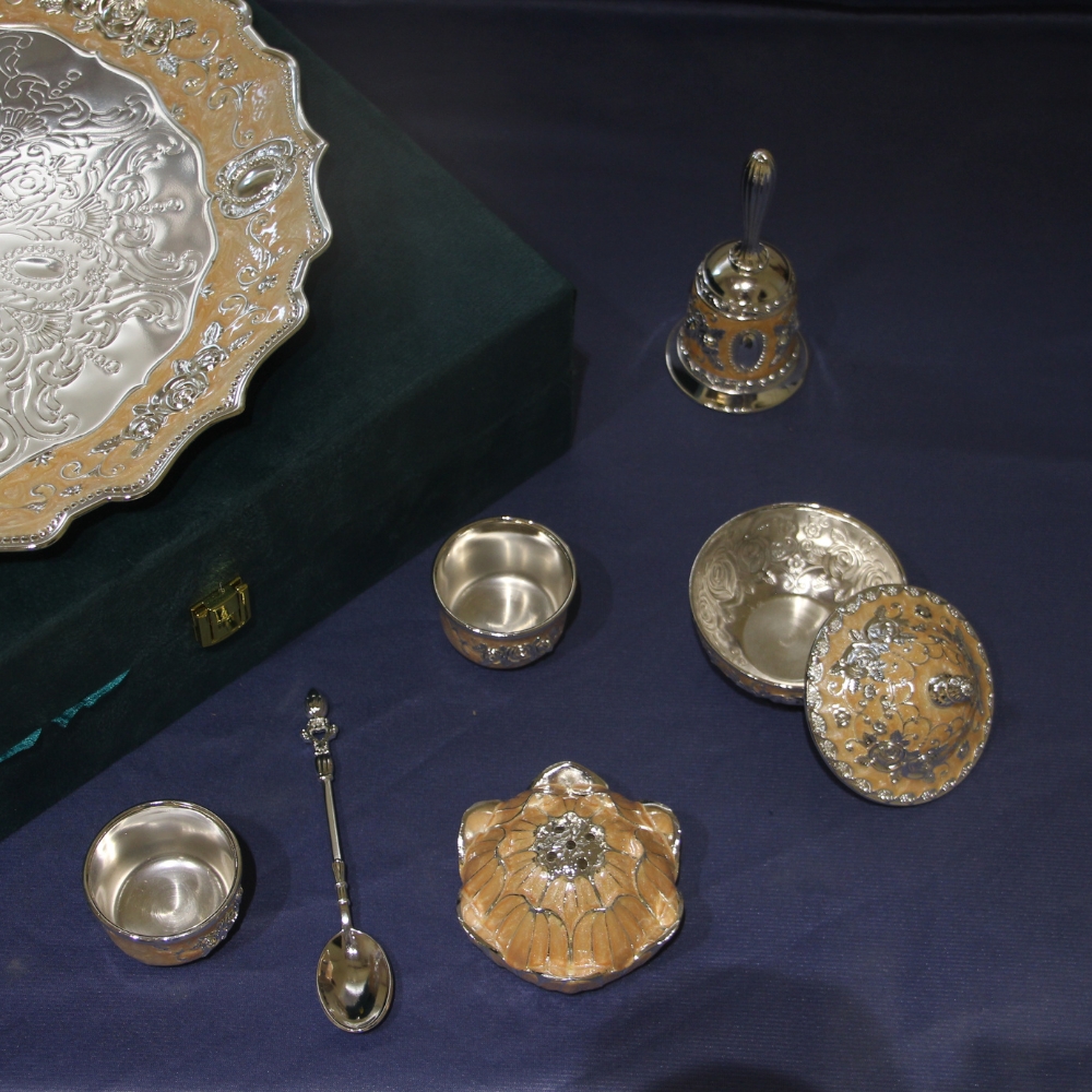 German Silver Pooja Thali S/7 W/b - 4