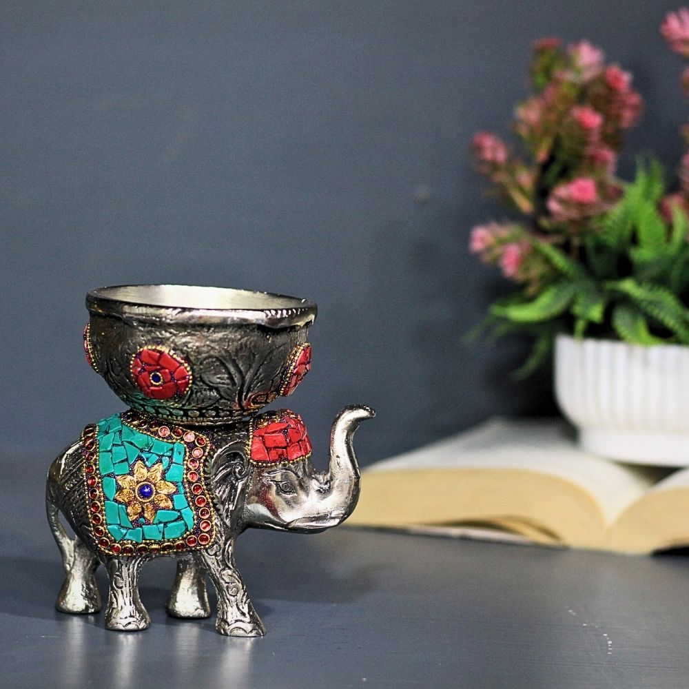 Metal Stone Elephant Bowl - 4
