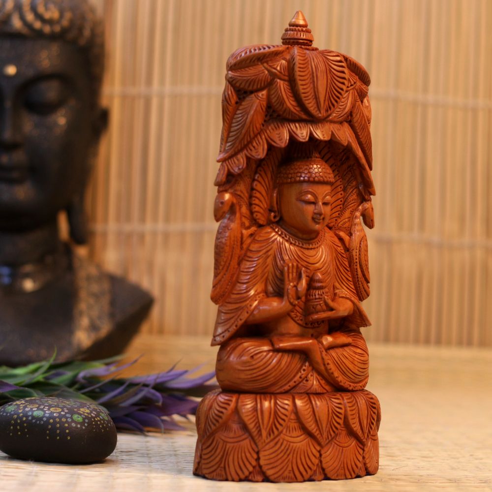 WOODEN SHESHAM BUDHA 11 INCH - 4