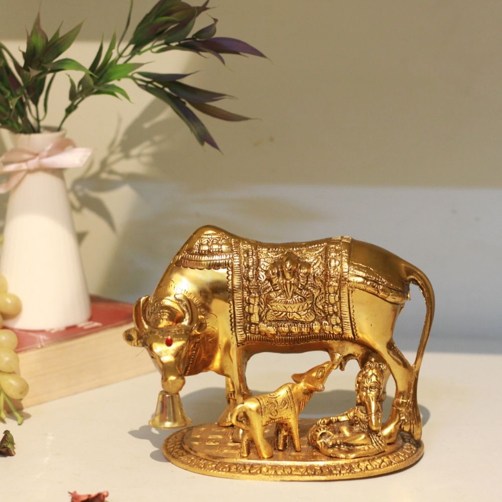 Big Metal Cow With Krishna - 3