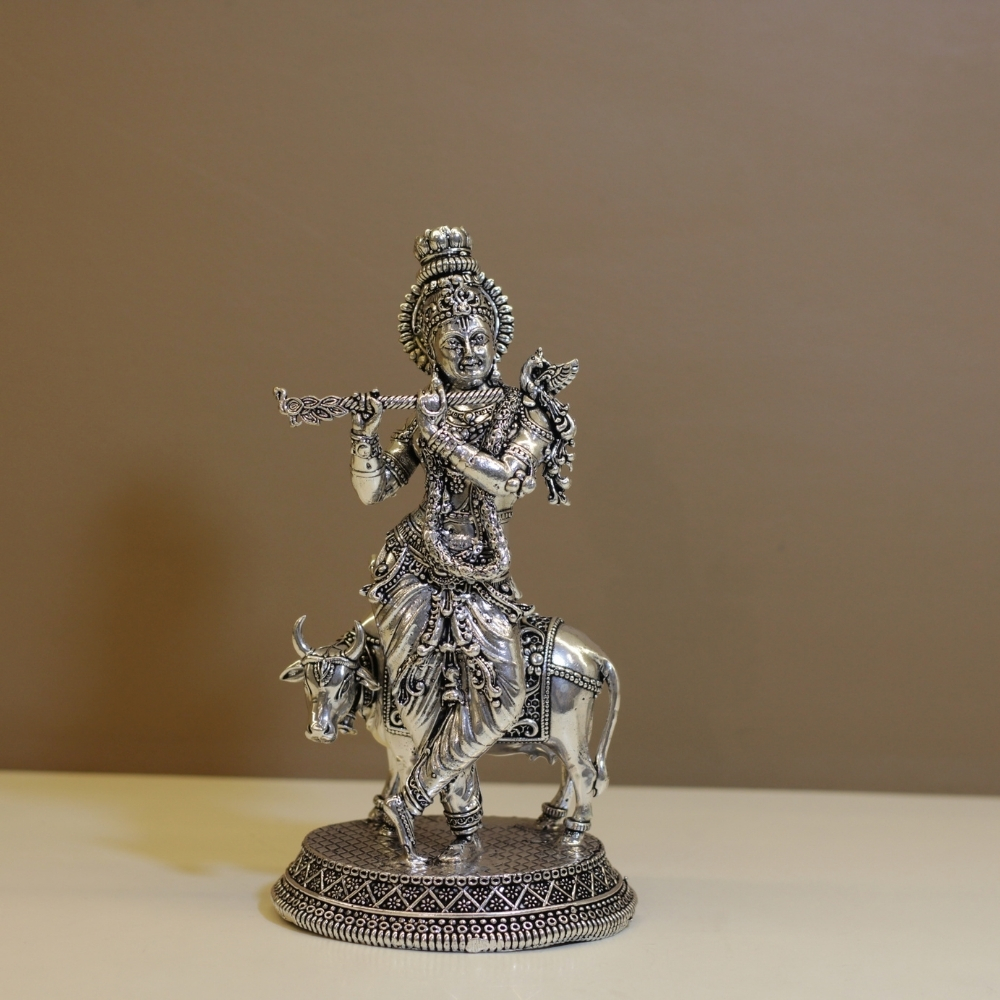 Brass Standing Krishna Cow