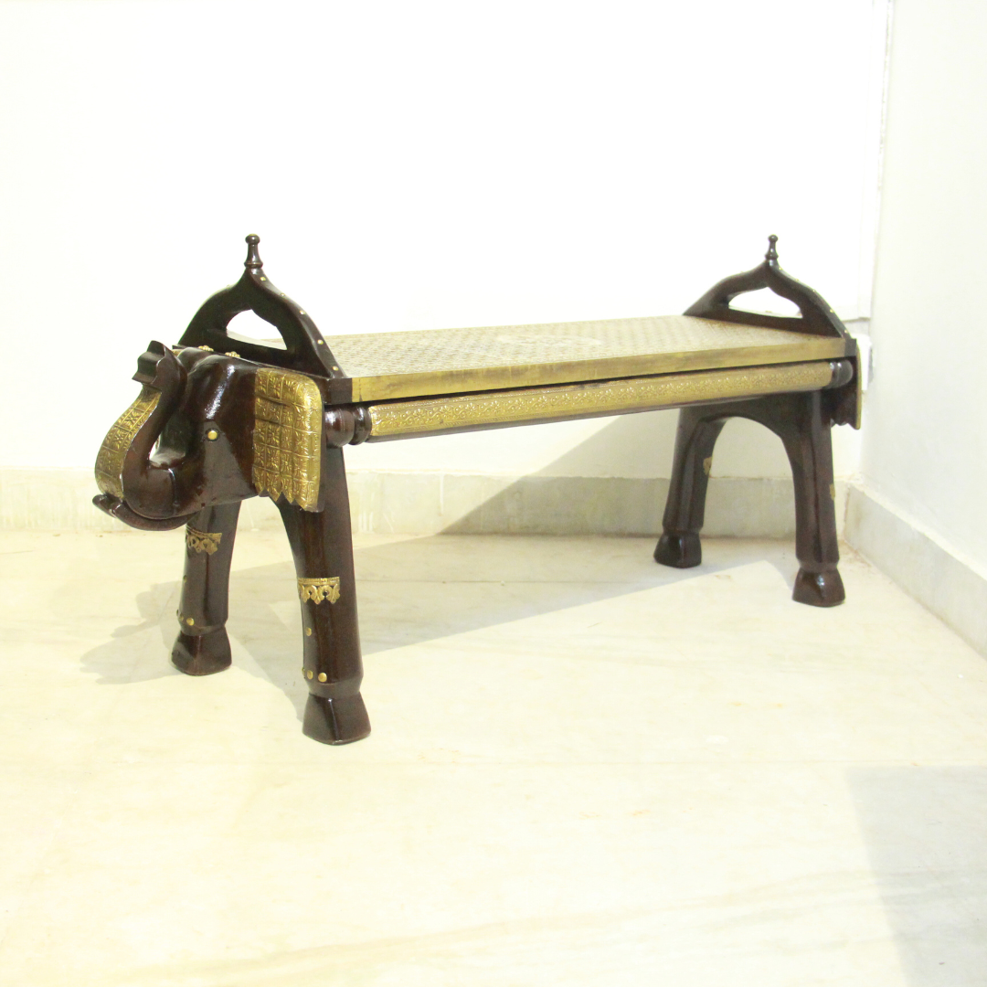 Brass Elephant Bench Big - 5
