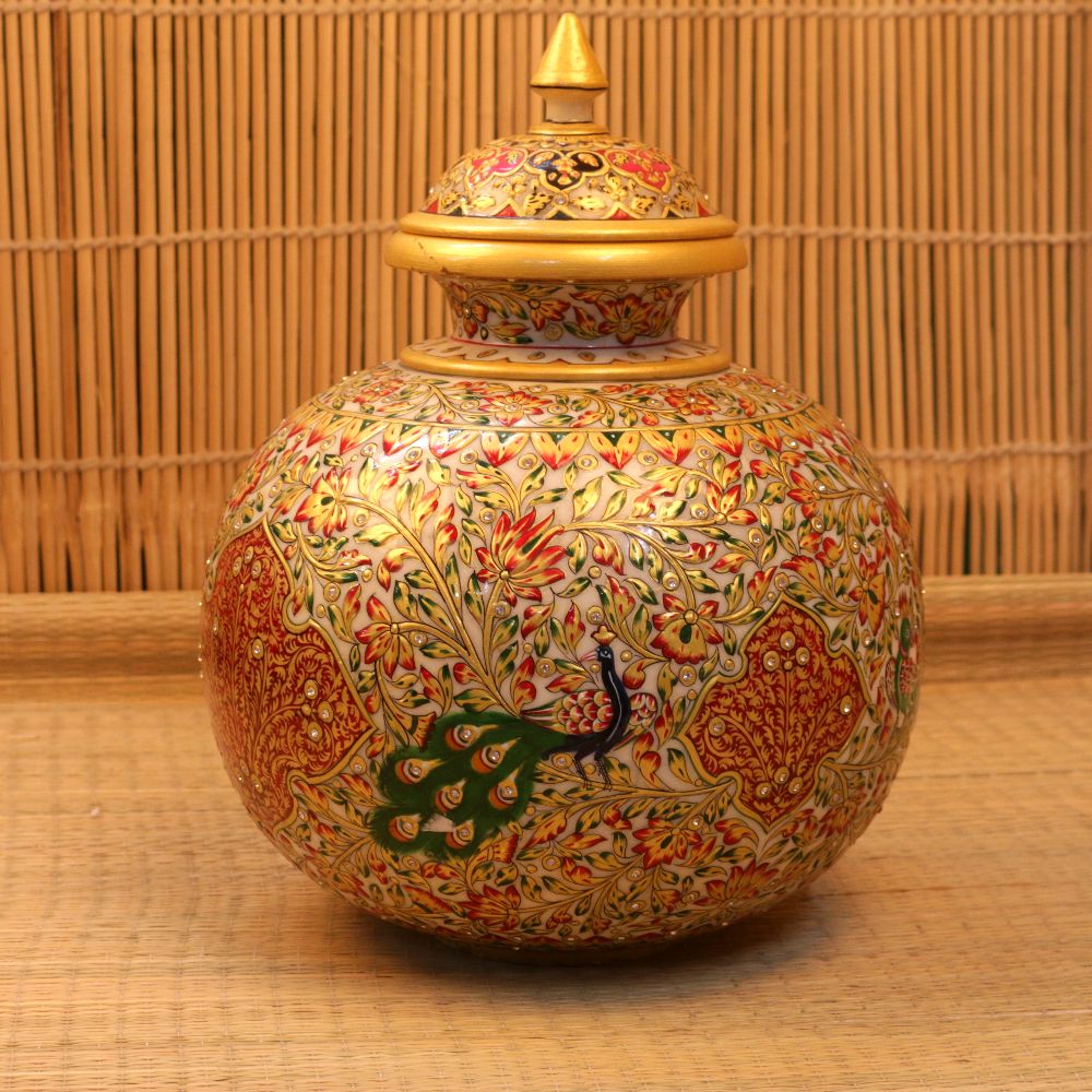 MARBLE MATKI WITH GOLDEN PAINT - 4