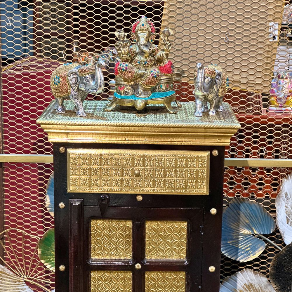 Brass Ganesh Ji , 2 Stone Elephant with Almira