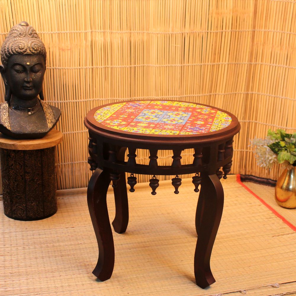 Wooden Printed Lattu Stool 18*18*18