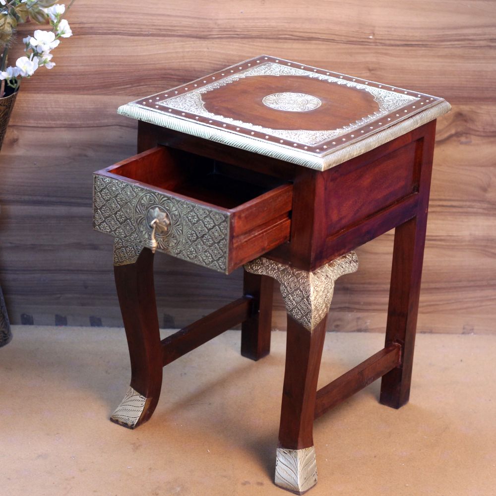 Wooden  Bedside Table Brass Ftd - 5