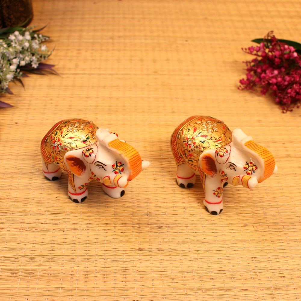 Marble Elephant Pair 4 Inch - 5