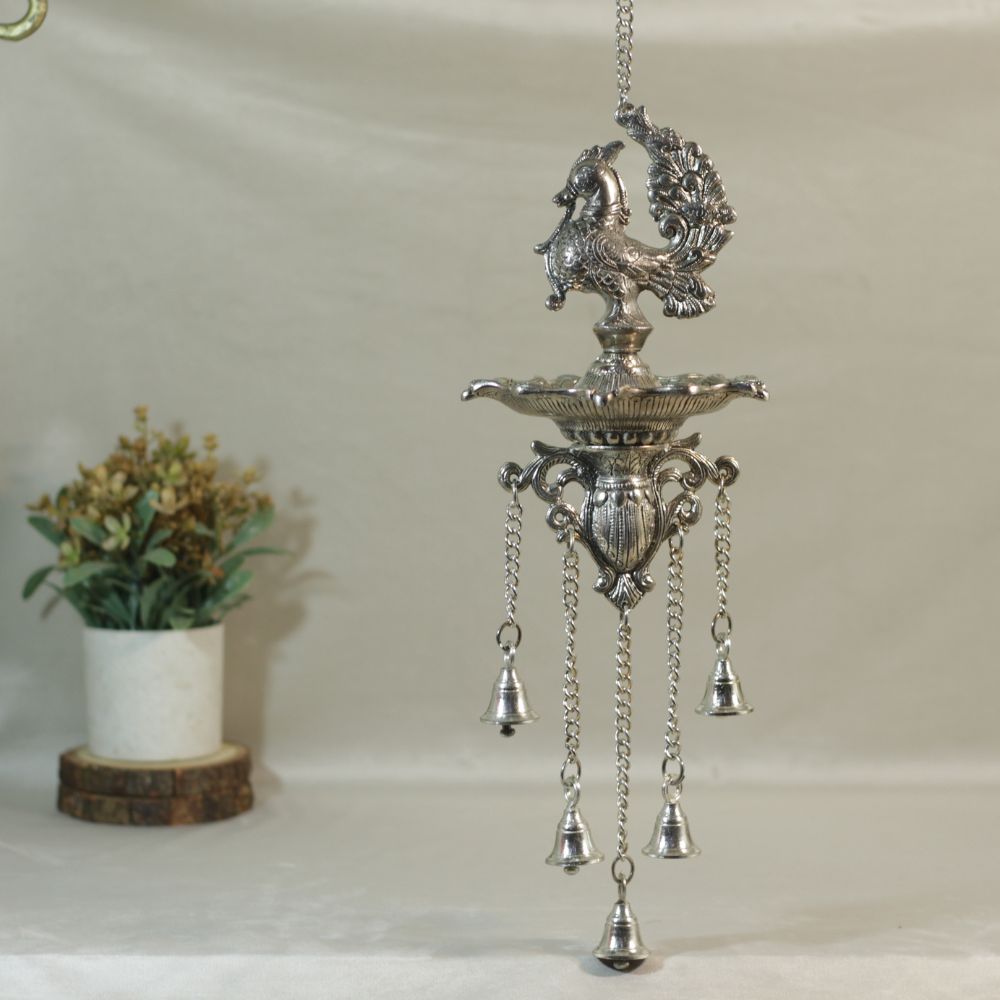 Metal 5 Ghanti Hanging Peacock Diya