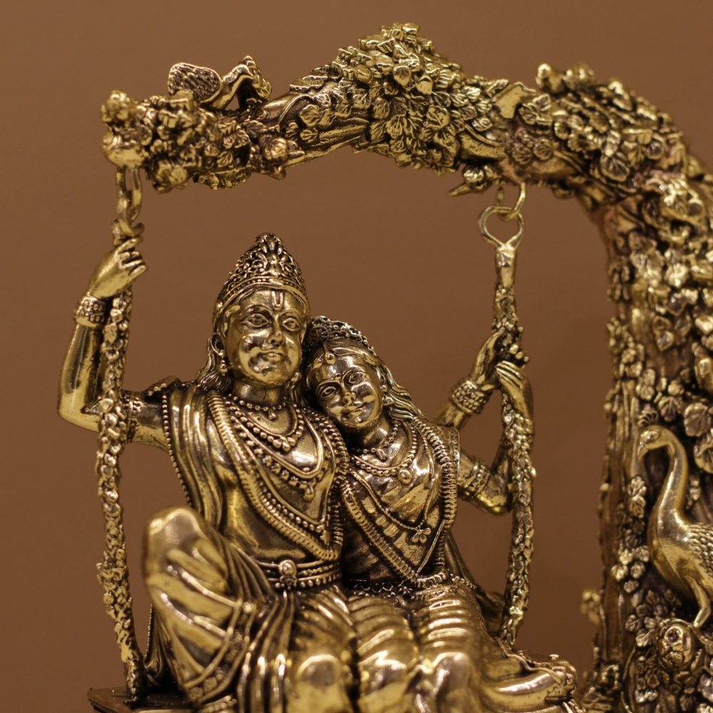 Brass Radha Krishna Jhula Antique - 5