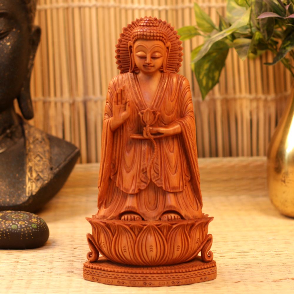 Sheesham Standing Buddha On Lotus
