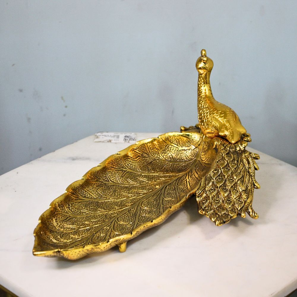 Metal Peacock Plate Golden - 3