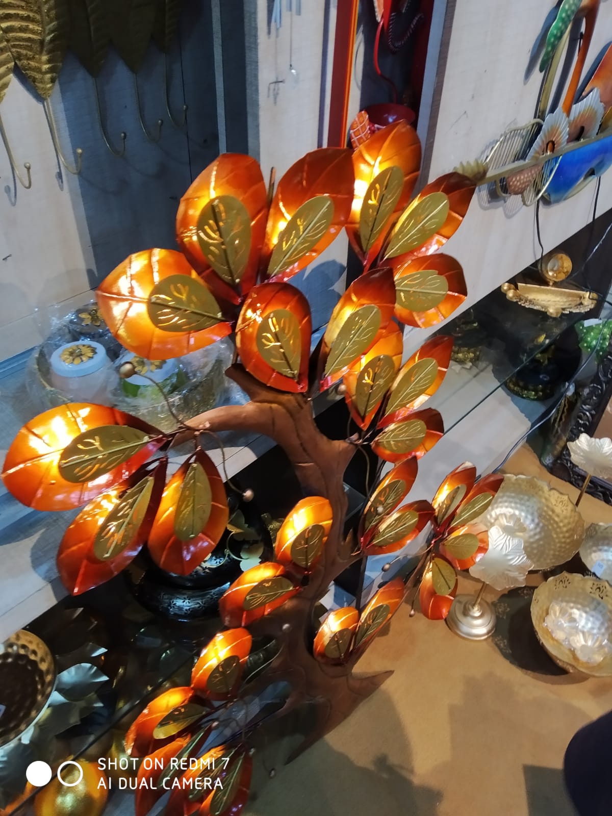 Wall Decor Double Leaf Vertical Owl Shape Tree Led-1166