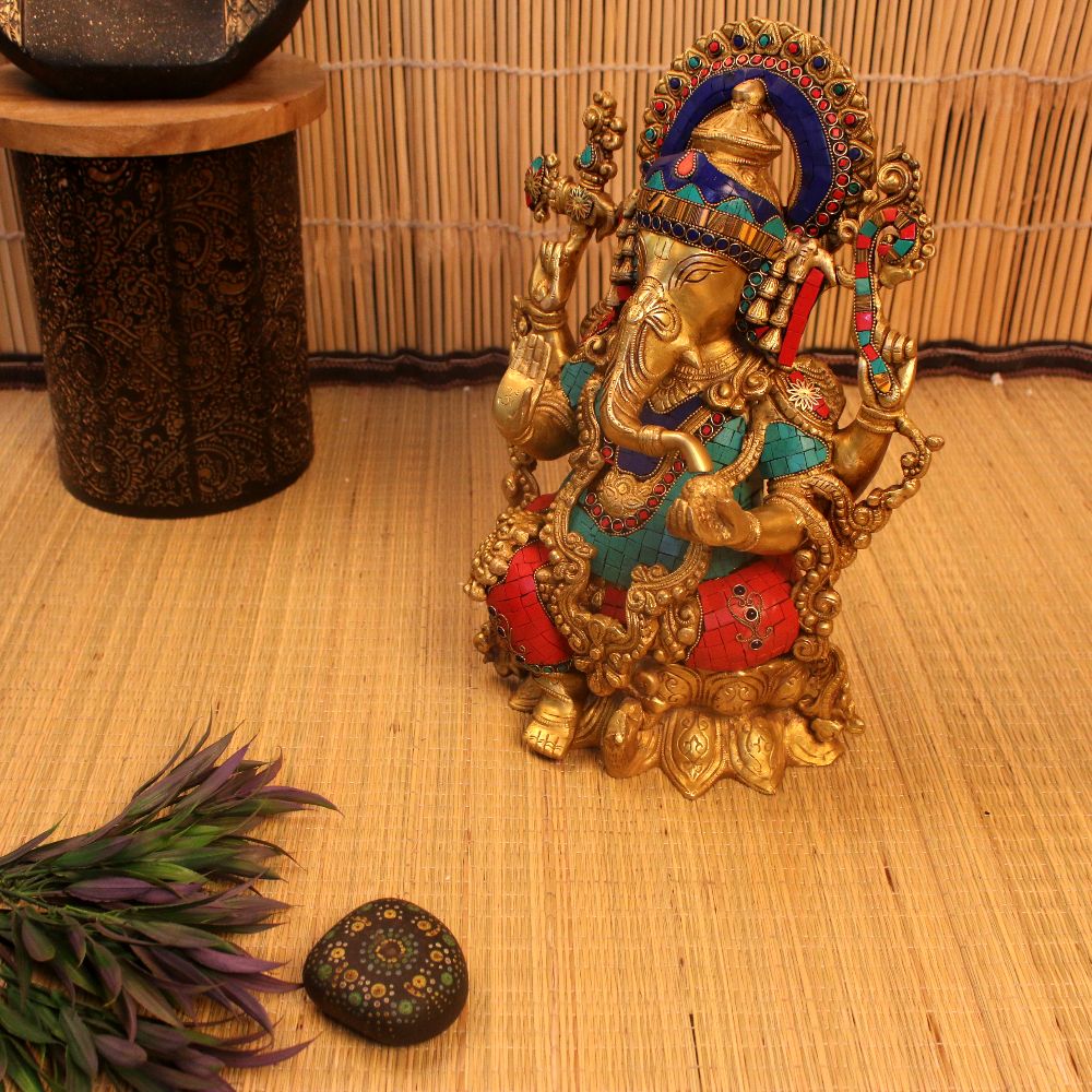 Brass Stone Ganesh - 4