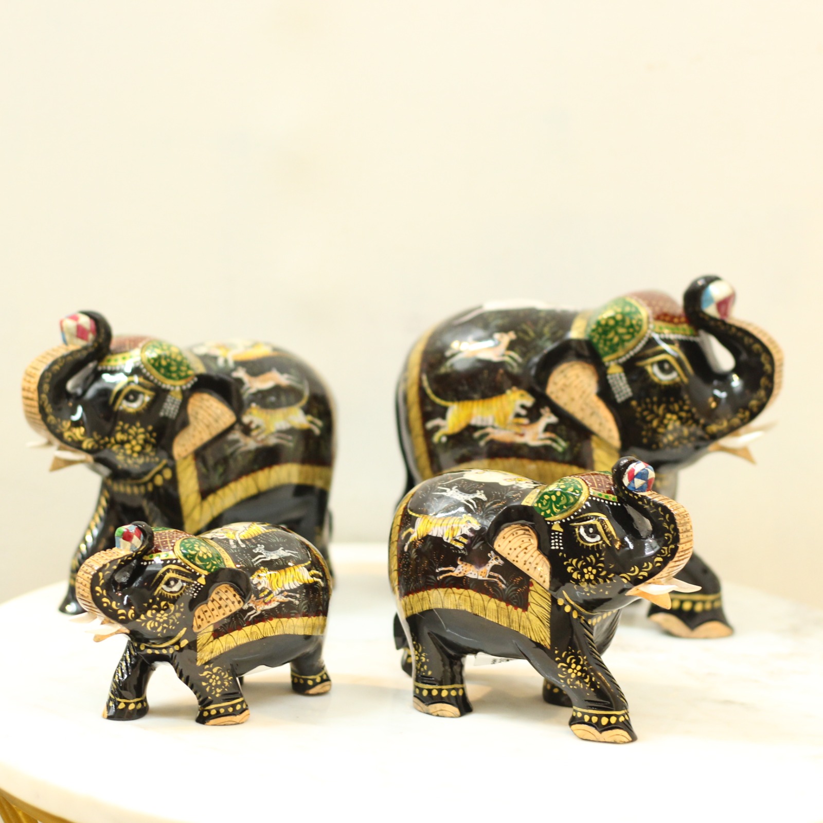 Wooden Painted Elephant S/4
