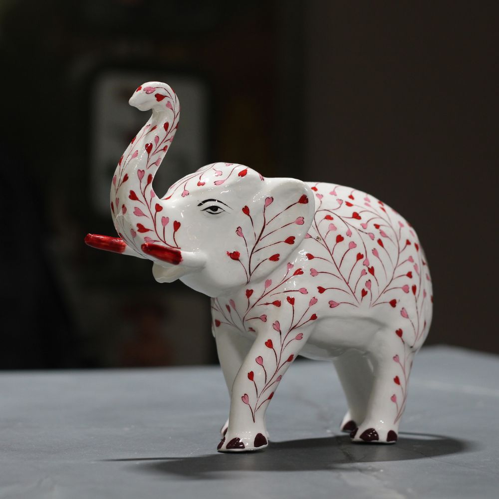 Metal Elephant Blue Pottery 7'' - 4