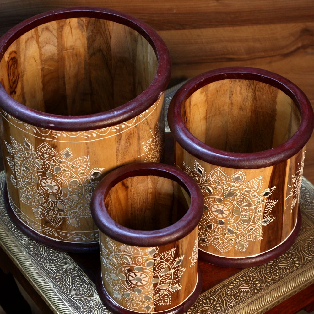 Wooden  Planter Set Of 3 Ptd - 3