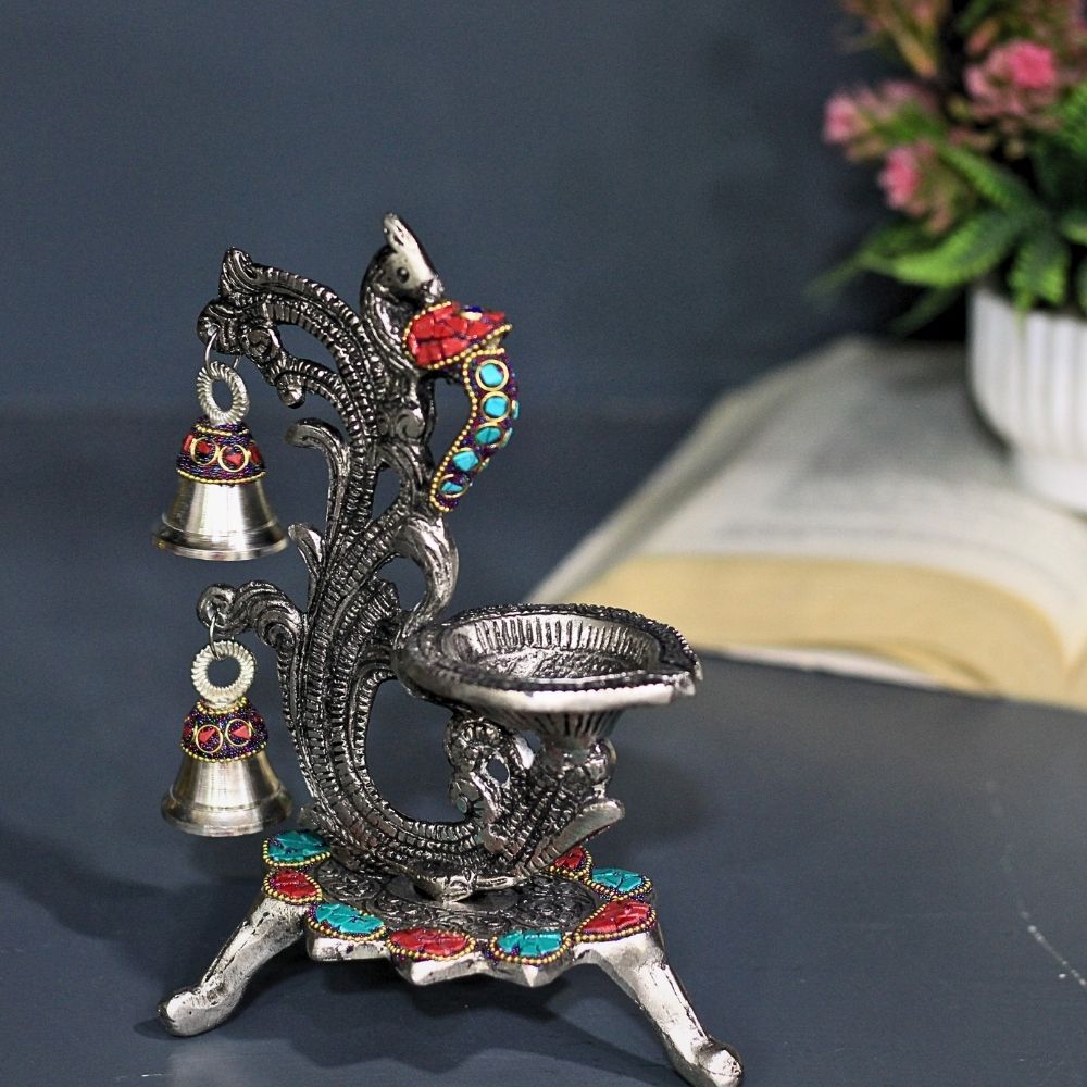 Metal Stone Double Ghanti Diya - 3