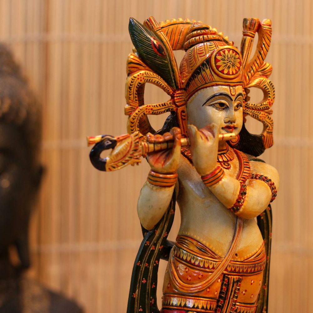 WOODEN COLORFULL STANDING KRISHNA 15 INCH - 3