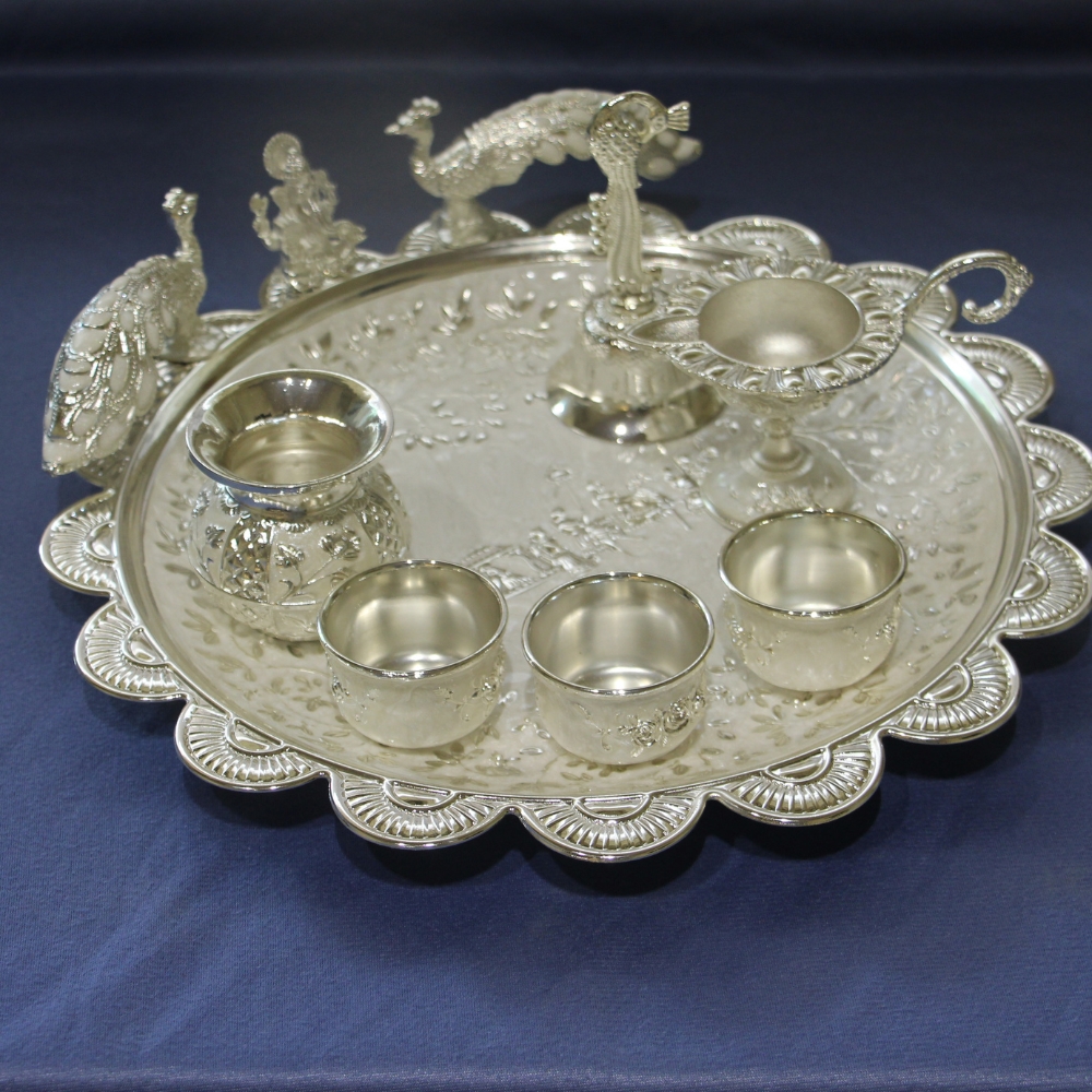 Ganesh Peacock Pooja Thali Set/8 - 4