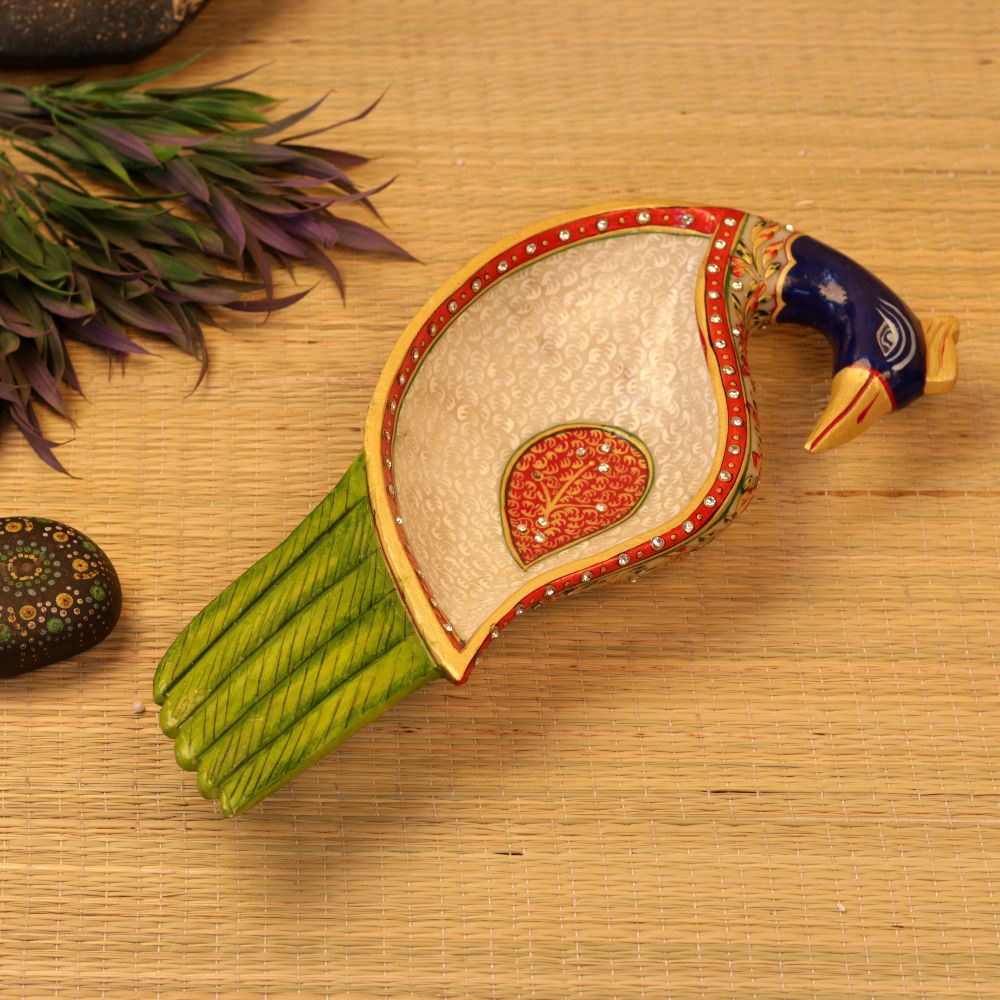 MARBLE PEACOCK BOWL 15 INCH