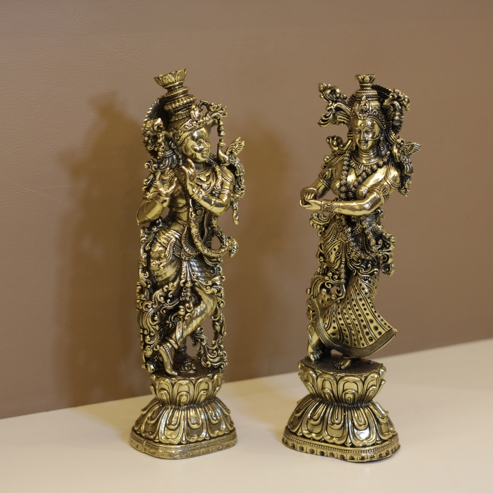 Brass Radha Krishna Pair Antique 10''