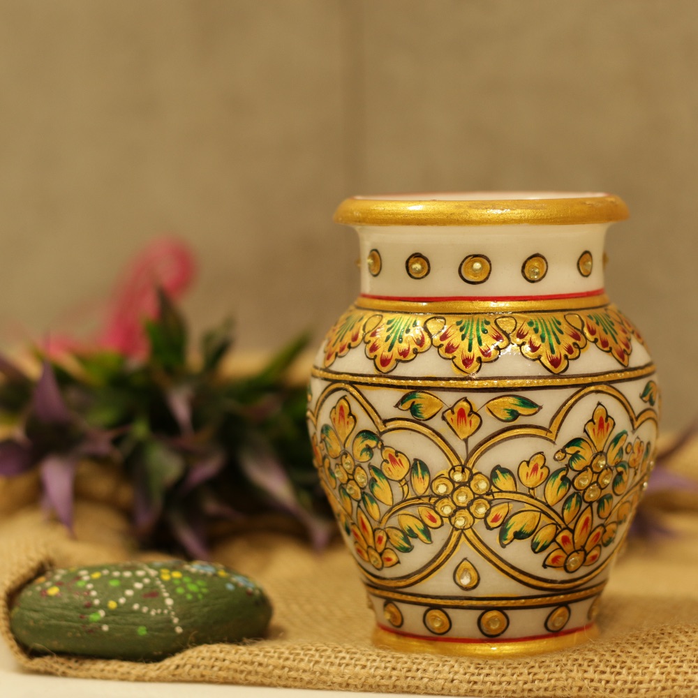 Marble Meenakari Planter or Pen Stand