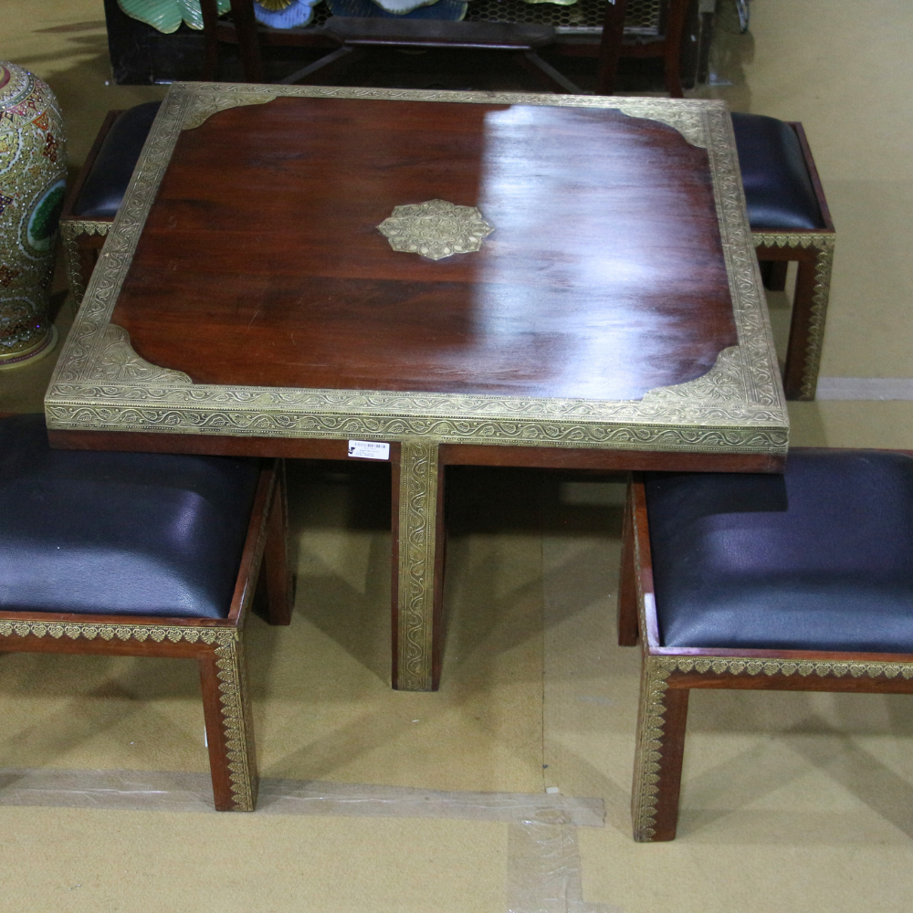 Wooden Coffee Table S/5 Brass & Regzine Ftd