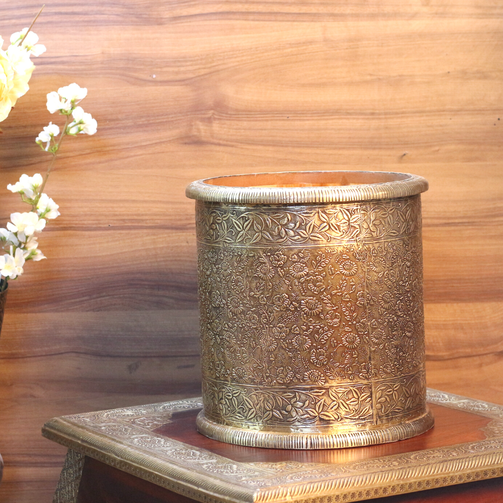 Wooden Planter With Brass S/3 - 4