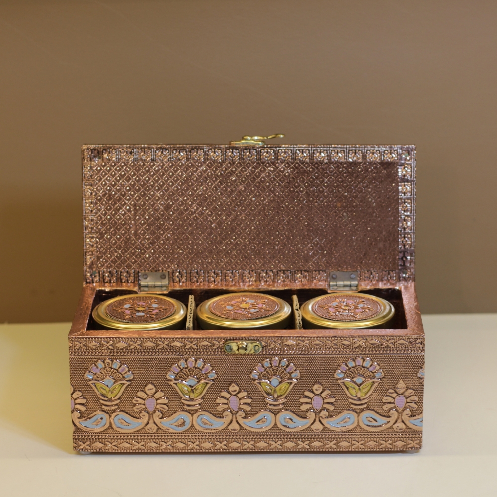 3 Jar Dryfruit Box Copper set - 4