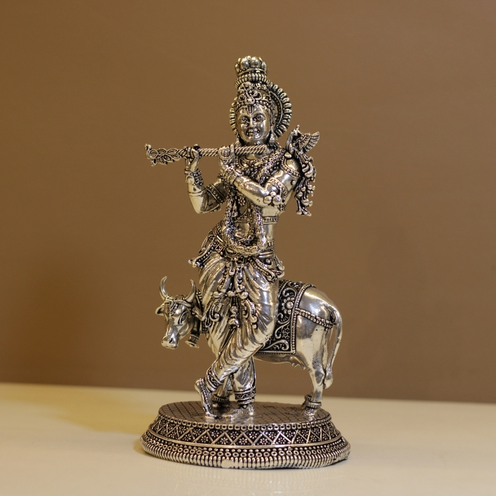 Brass Standing Krishna Cow - 5