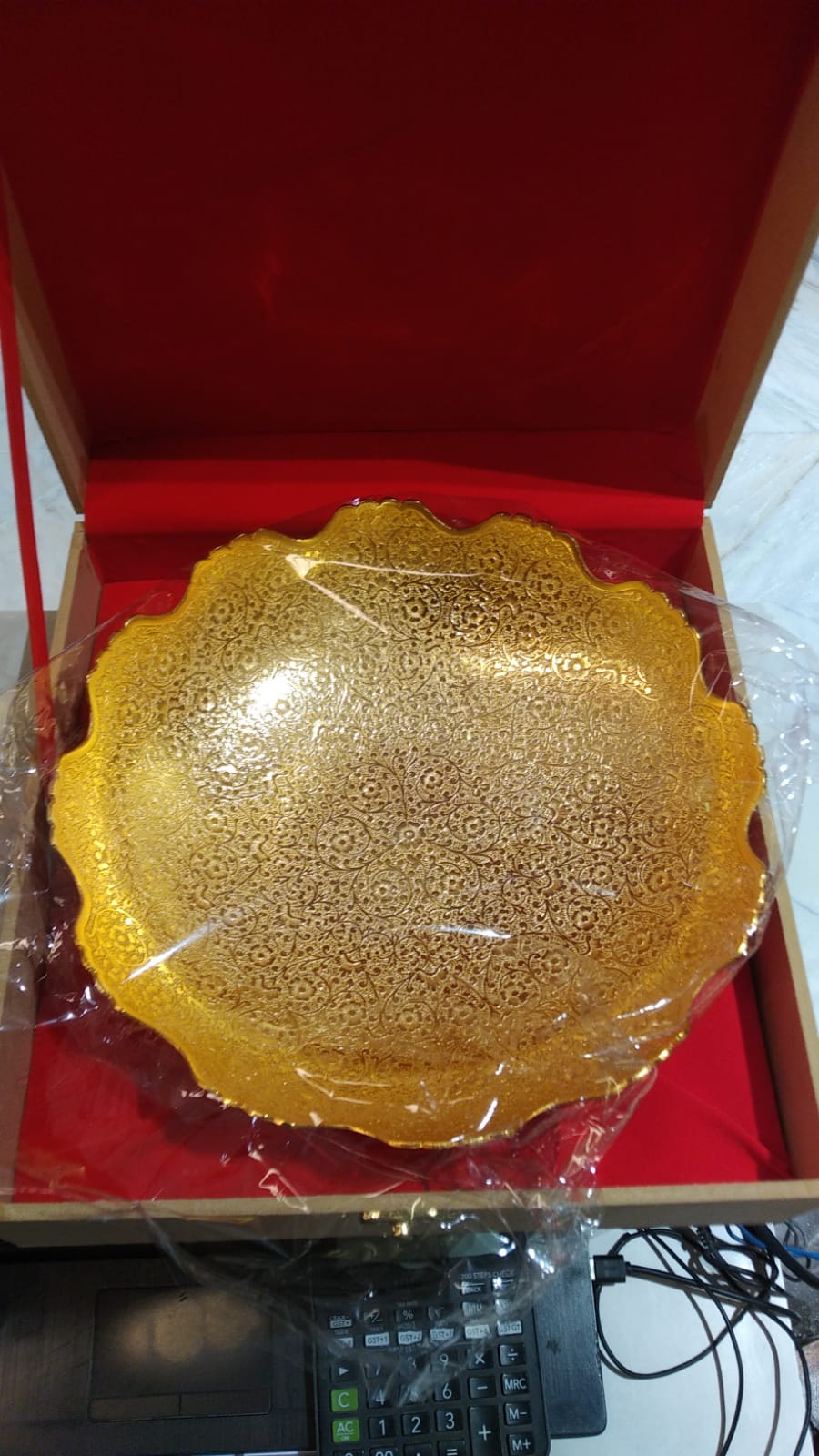 Brass Bowl Golden 10'' Wood Box