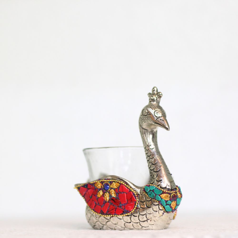 Metal Stone Peacock T-light Single Pc - 3