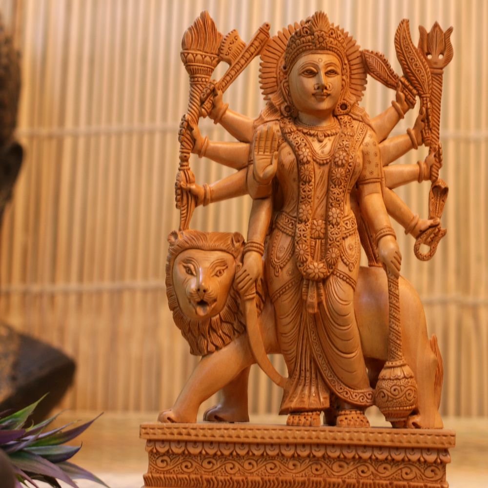 WOODEN DURGA MATA 10 INCH - 3