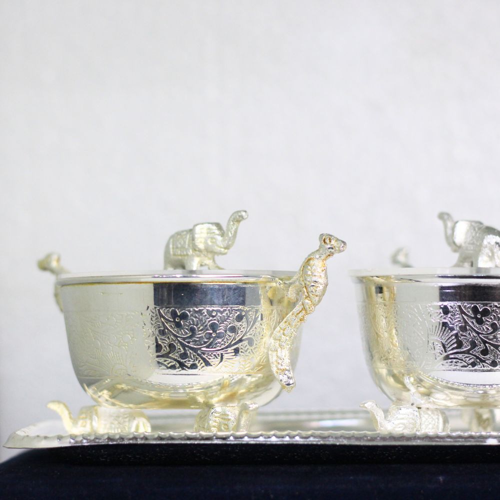3Pc Brass Elephant/Peacock Bowl Set - 3